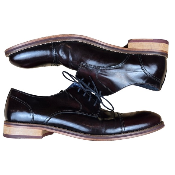 Johnson & Murphy Mens Burgundy Cap Toe Oxford Dress Shoes Size 11  Made in Italy - Picture 4 of 11